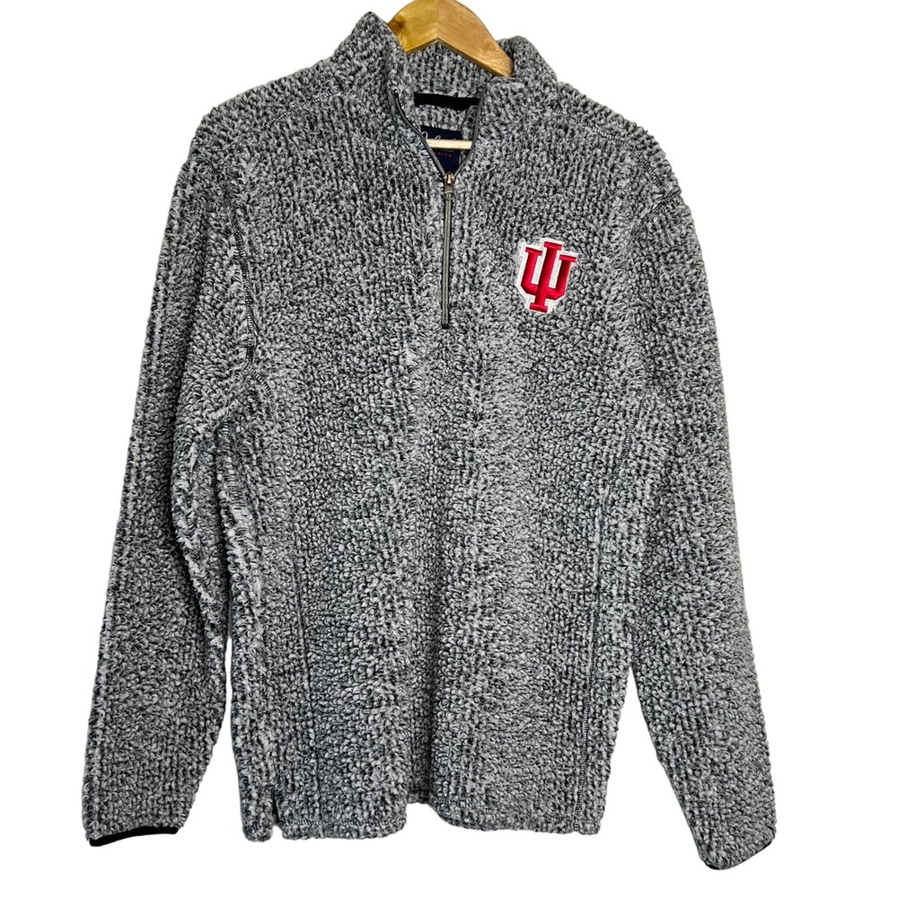 University of Indiana Hoosiers Pullover Mens Medium Gray Red Quarter Zip Sherpa